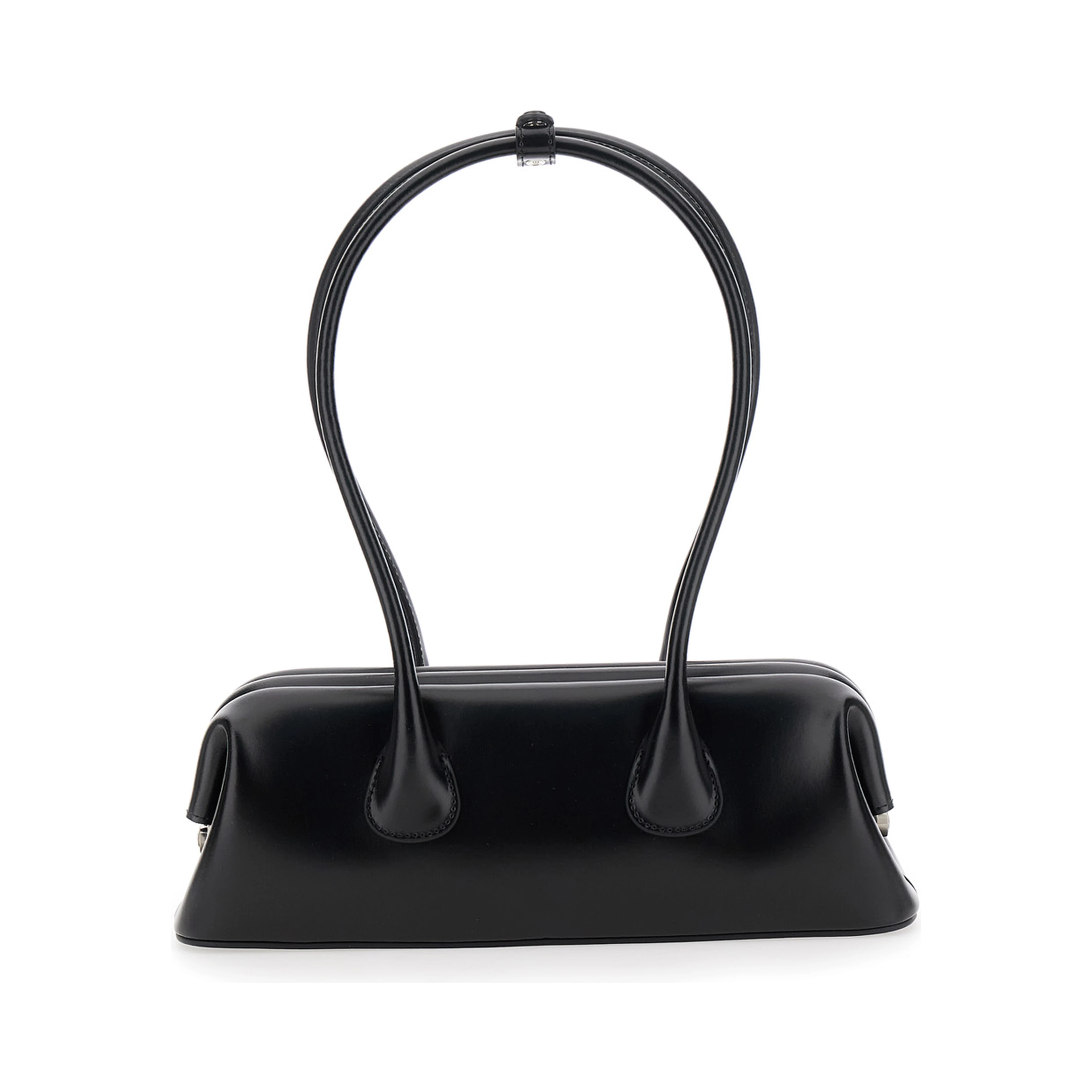 Shoulder bag Boat Wide Mini with Round Handles and Logo Lettering on the Front in Black Leather Woman