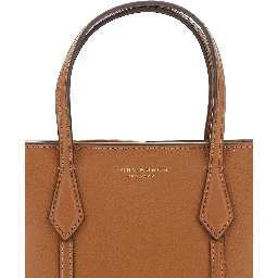 Handbag Perry with Adjustable and Removable Shoulder Strap and Embossed Logo Lettering on the Front in Grained Brown Leather for Women