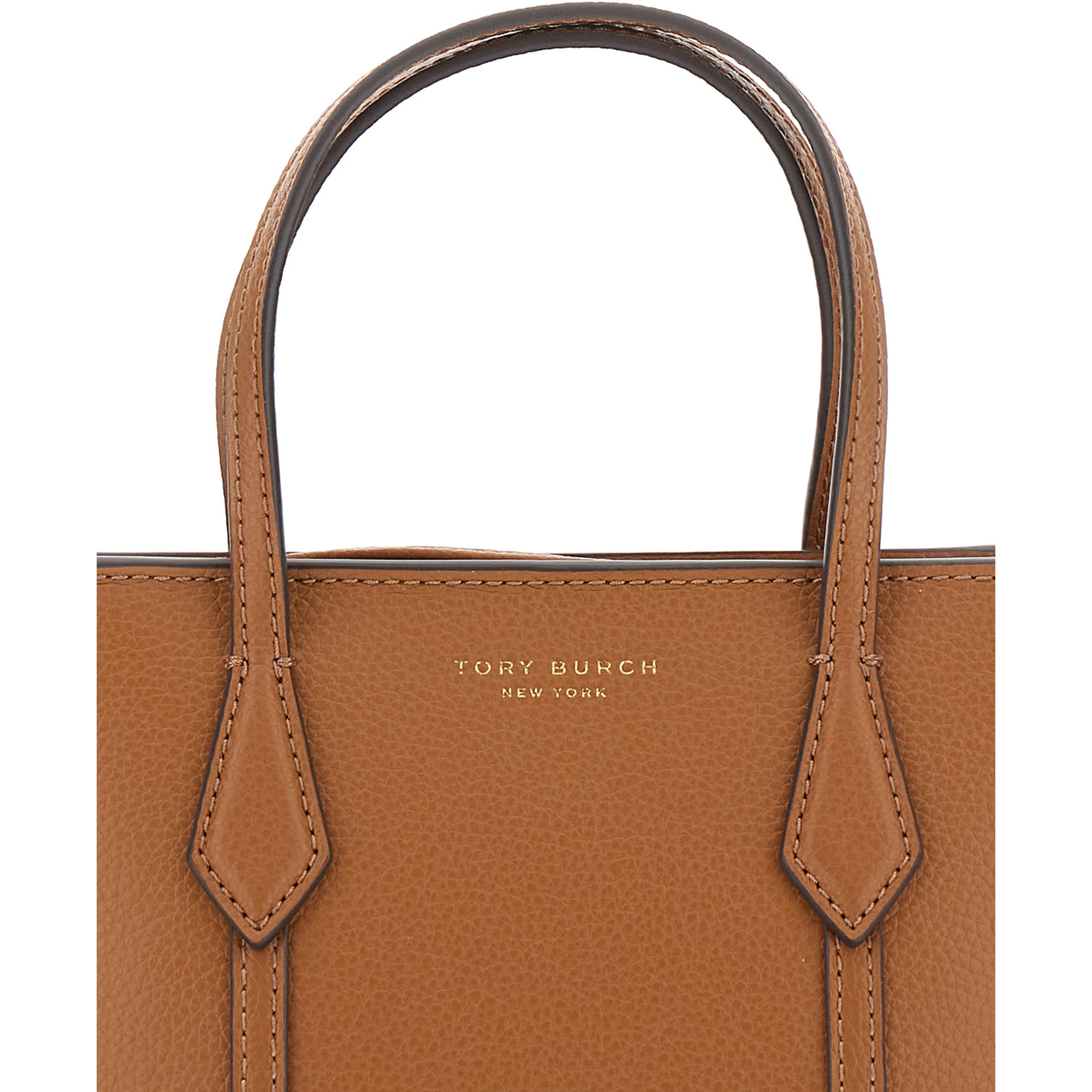 Handbag Perry with Adjustable and Removable Shoulder Strap and Embossed Logo Lettering on the Front in Grained Brown Leather for Women