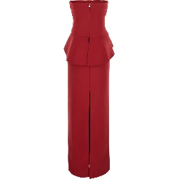 Red Long Sleeveless Dress with Floral Detail on the Front in Tech Fabric Women