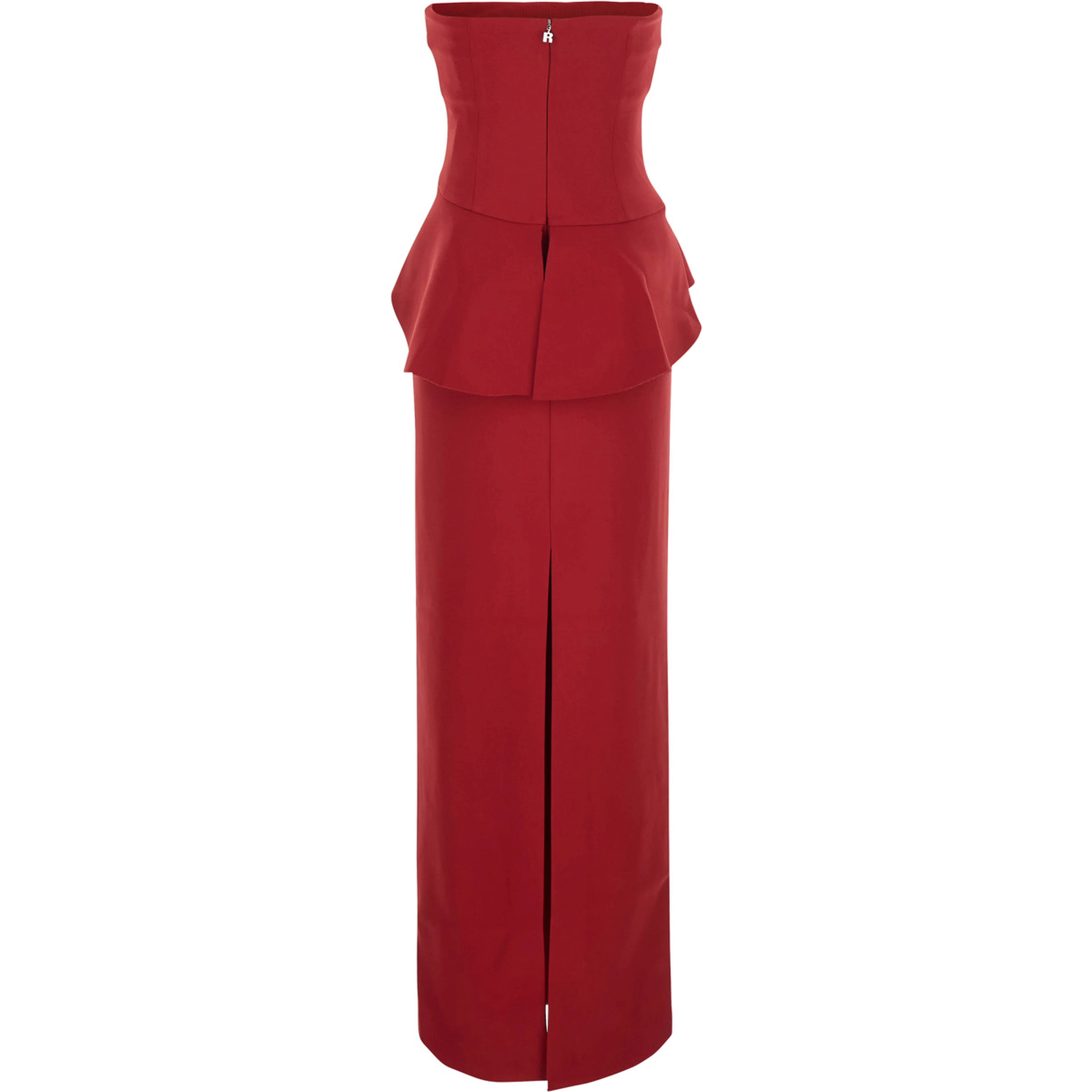 Red Long Sleeveless Dress with Floral Detail on the Front in Tech Fabric Women