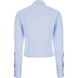 Darma Light Blue Short Shirt with Button-Down Collar in Cotton for Women
