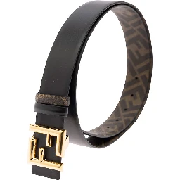 Reversible Belt with FF Buckle in Smooth Black Leather for Men