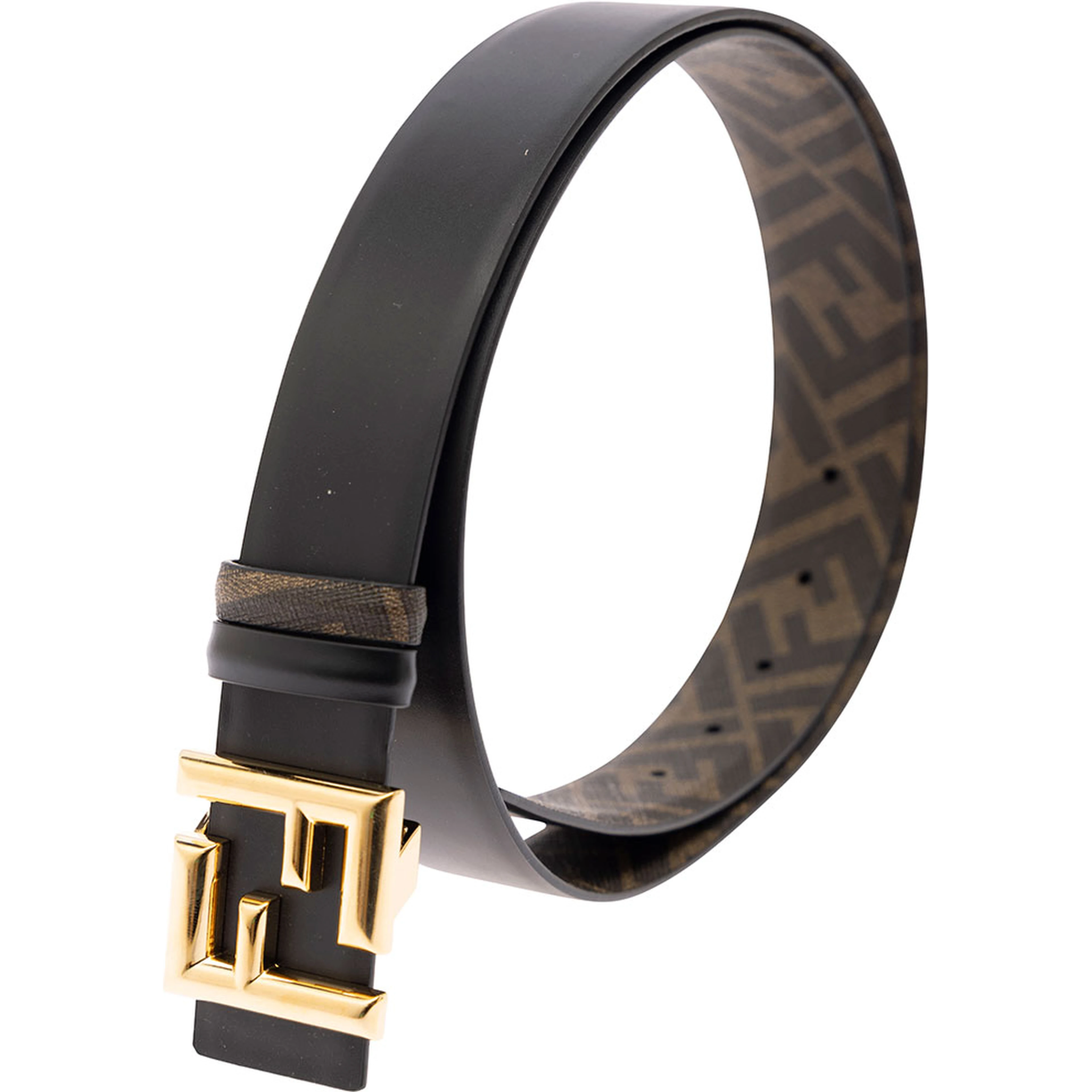 Reversible Belt with FF Buckle in Smooth Black Leather for Men