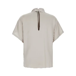 Beige Blouse with bow collar and Monile decoration in silk for women