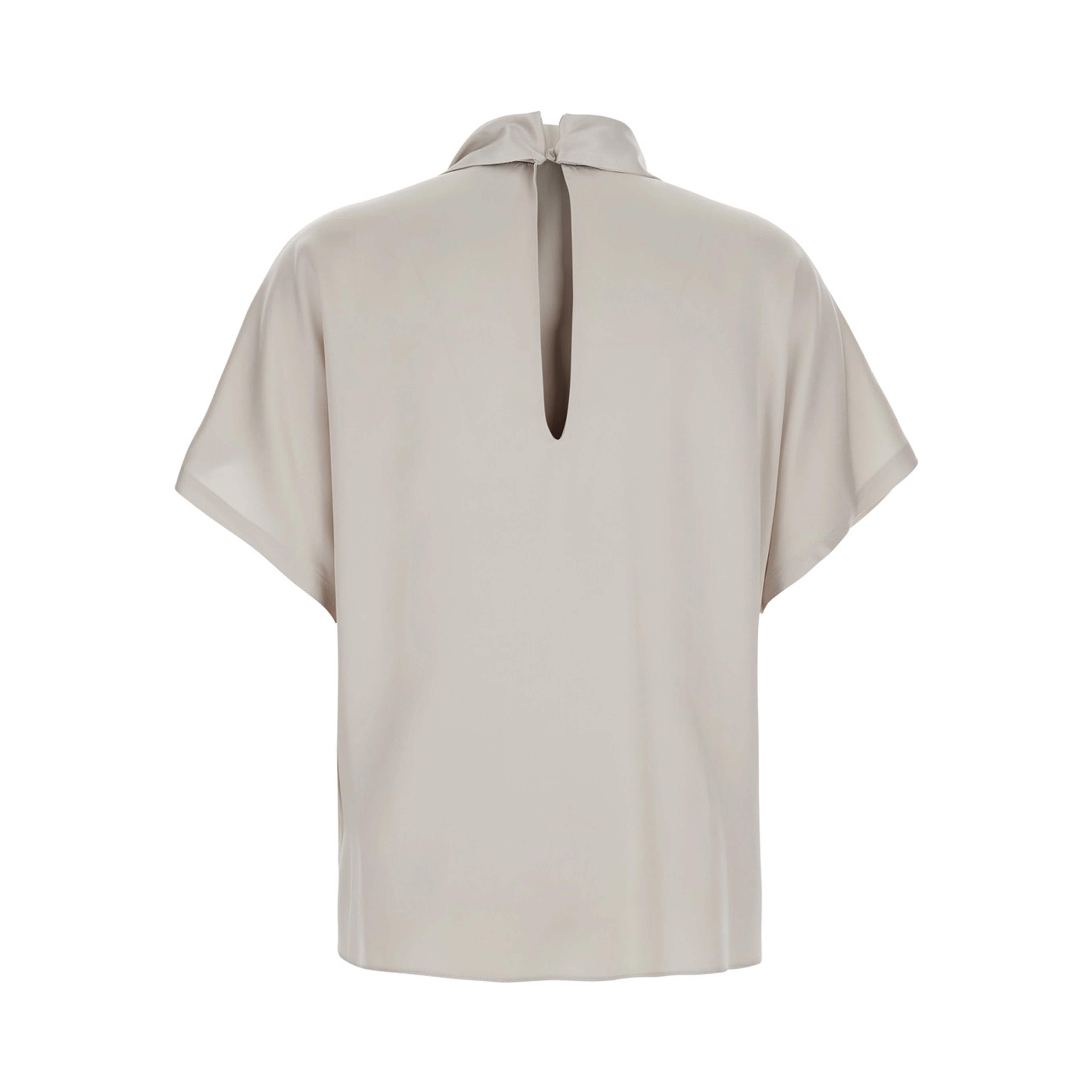 Beige Blouse with bow collar and Monile decoration in silk for women