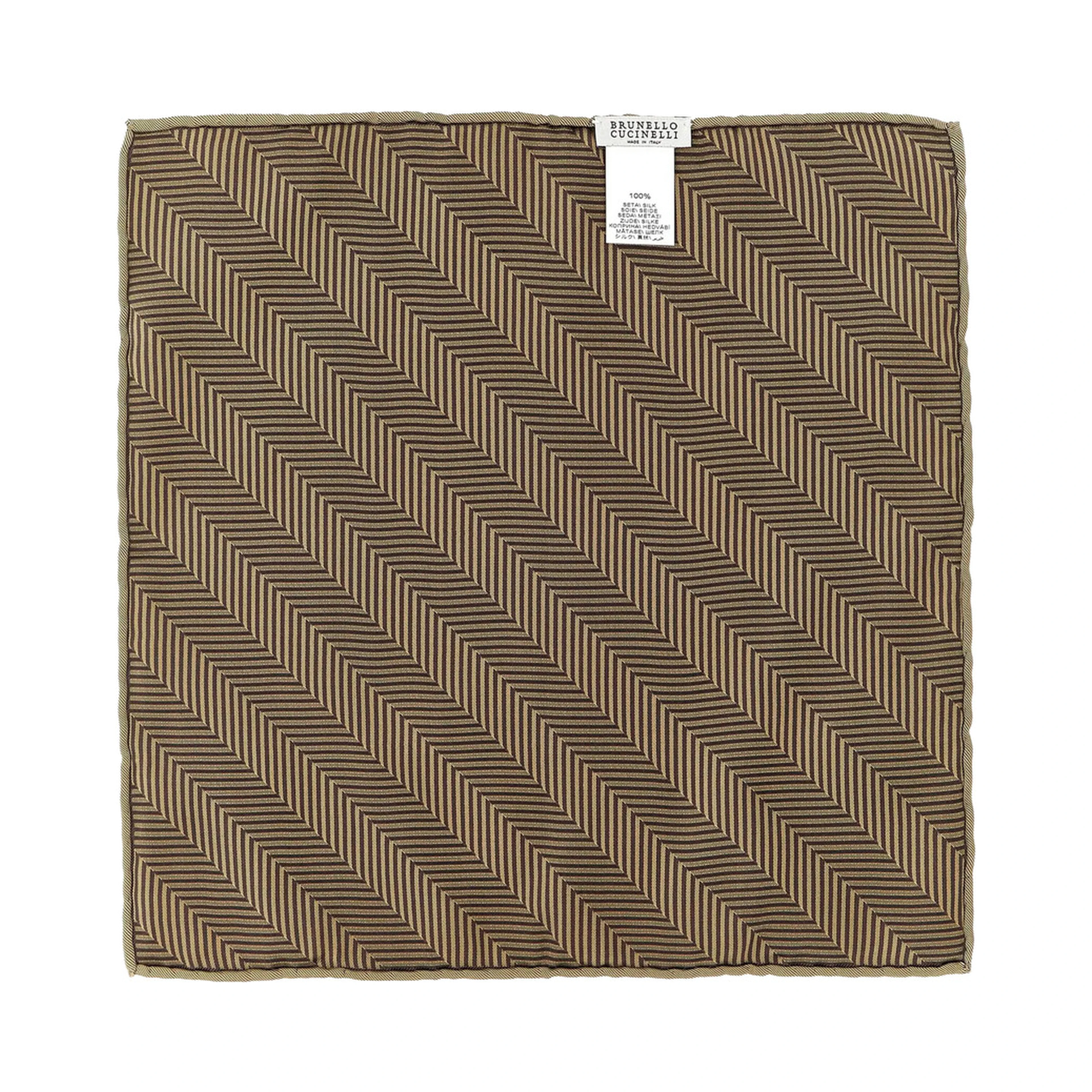 Beige Pocket square with Chevron motif and geometric print in silk for men