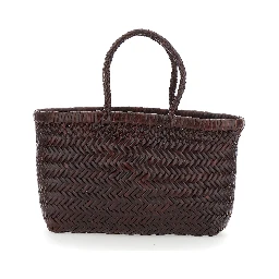 Gora Brown Handbag with Woven Motif in Leather for Women