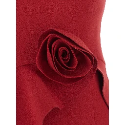 Red Long Sleeveless Dress with Floral Detail on the Front in Tech Fabric Women