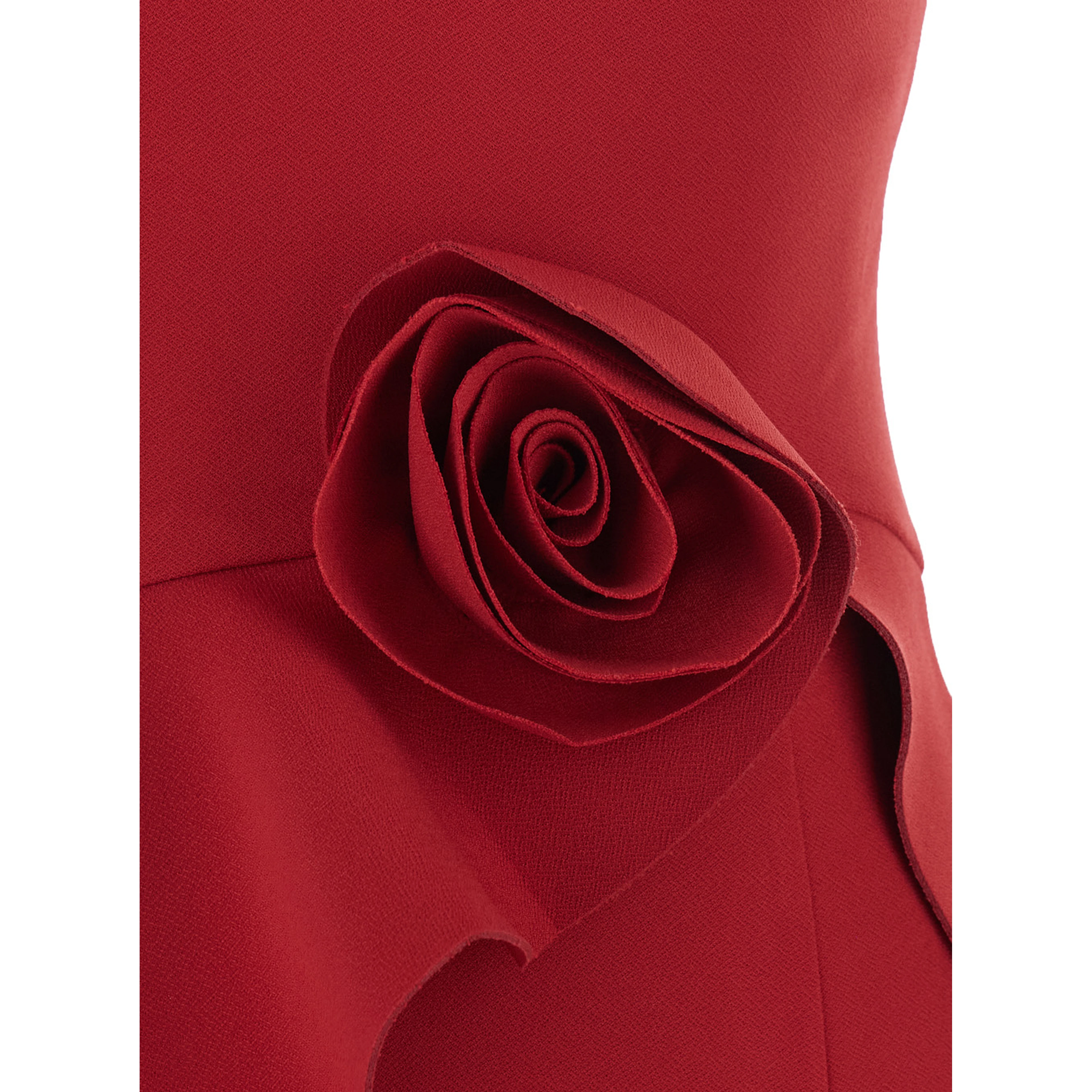 Red Long Sleeveless Dress with Floral Detail on the Front in Tech Fabric Women