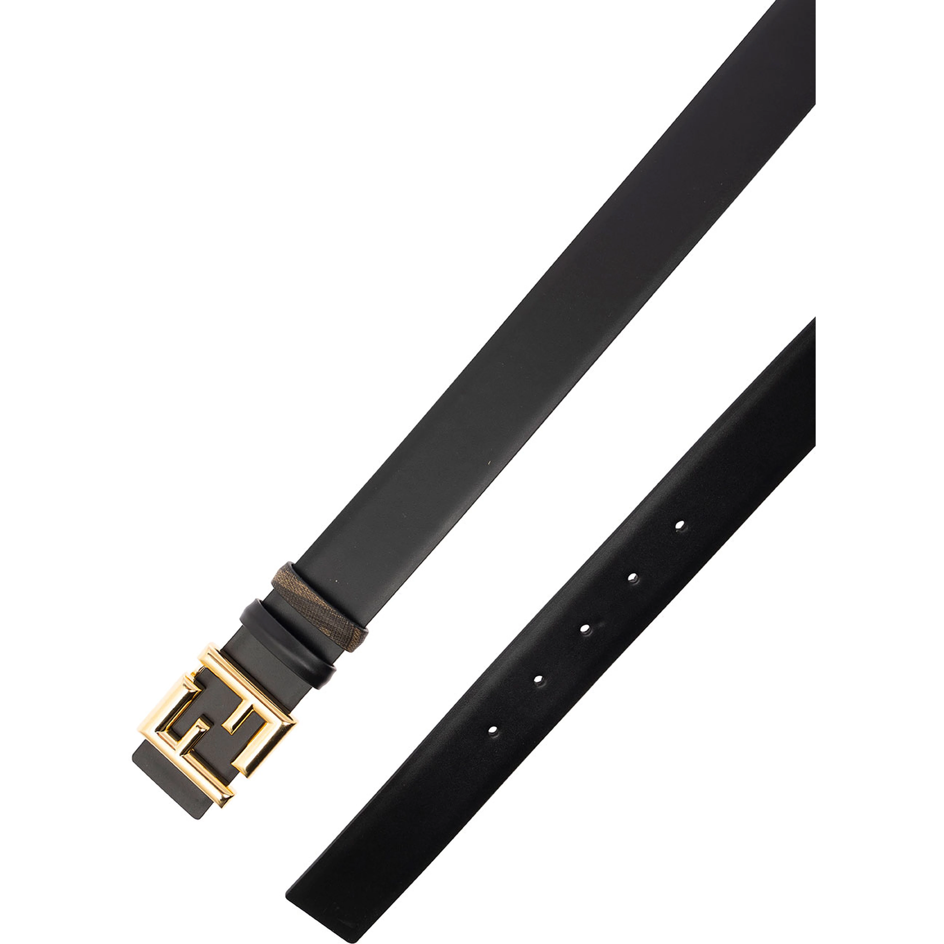 Reversible Belt with FF Buckle in Smooth Black Leather for Men