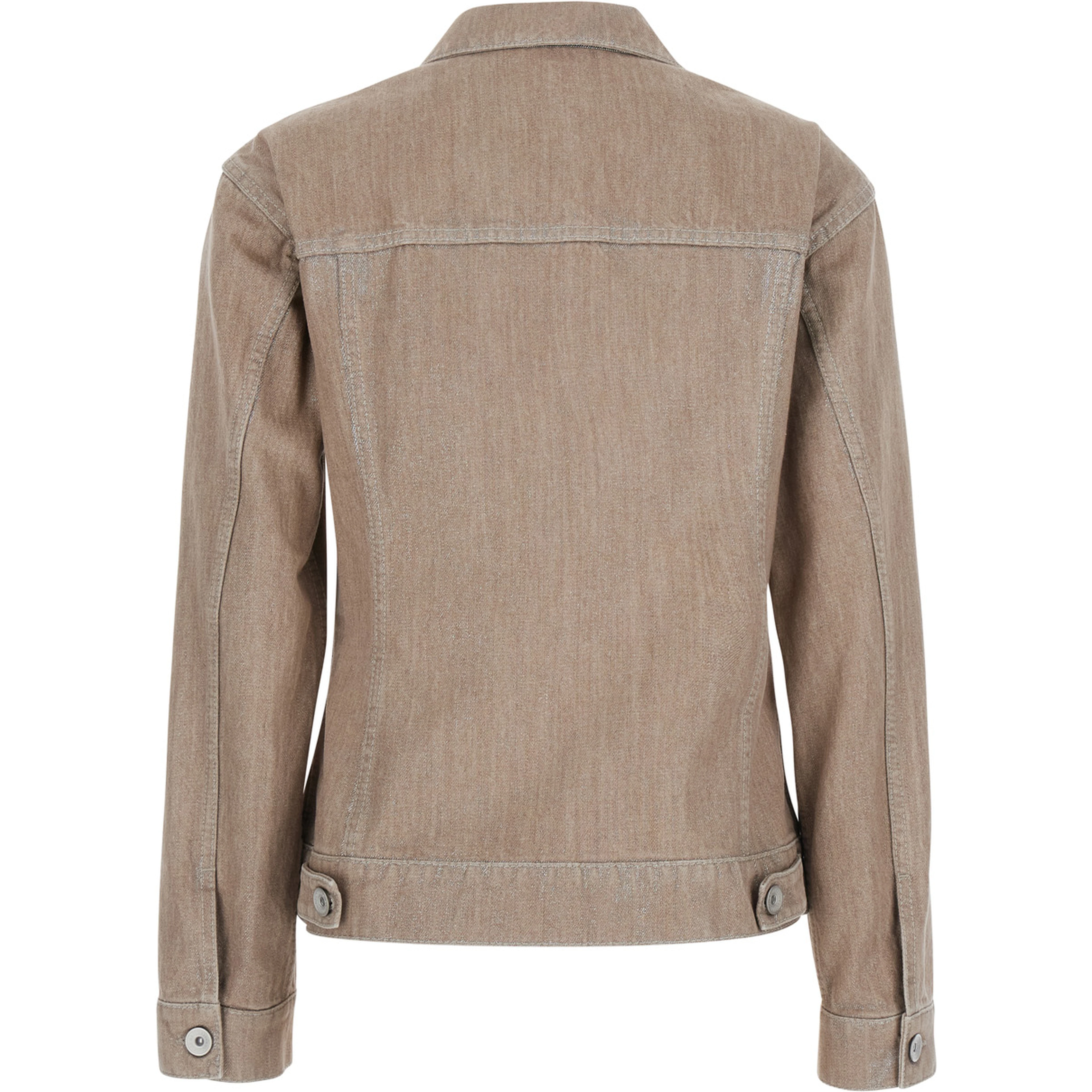 Beige Jacket with classic collar and two flap pockets on the front in denim for women