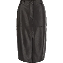 brown Skirt with front closure and slit in leather for women