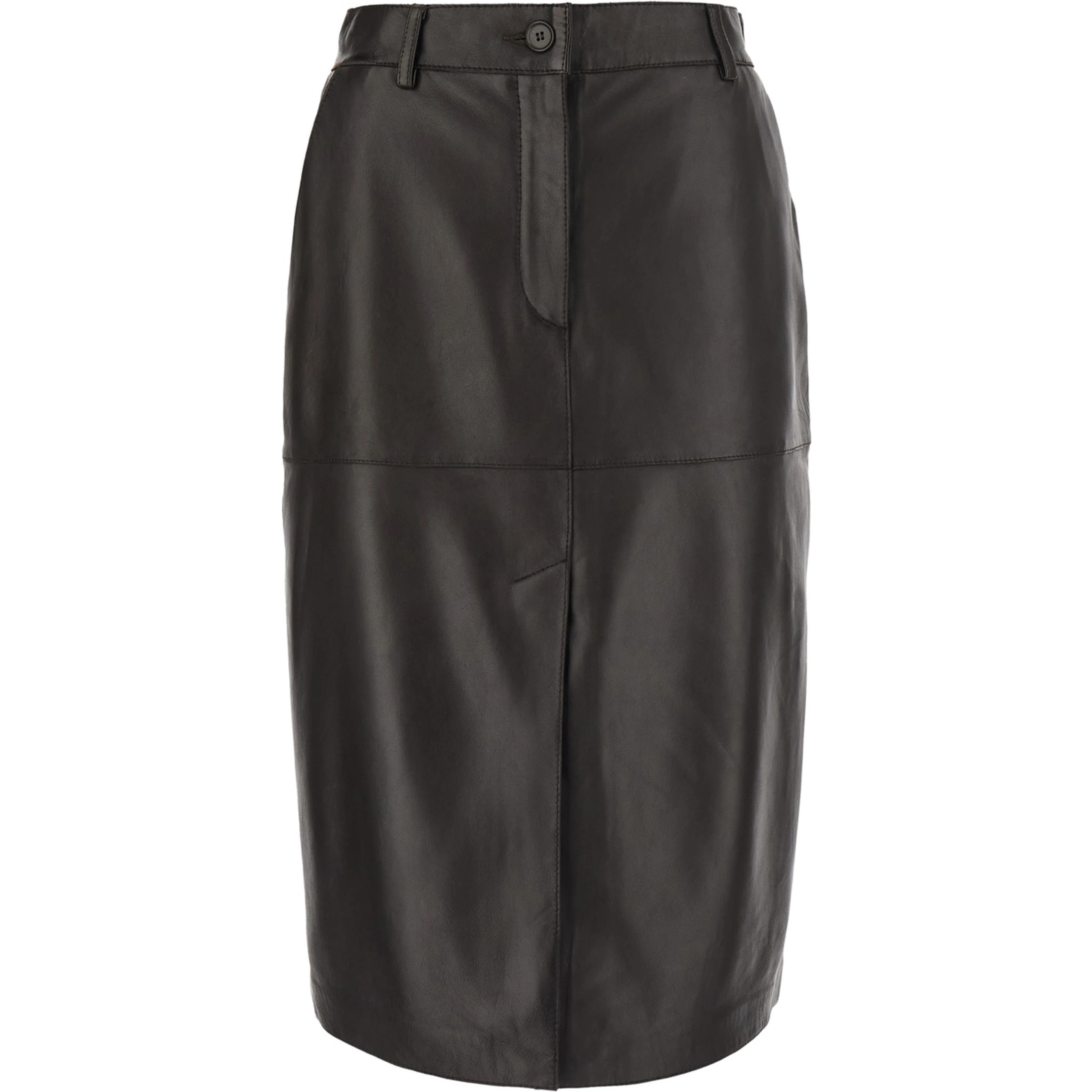 brown Skirt with front closure and slit in leather for women