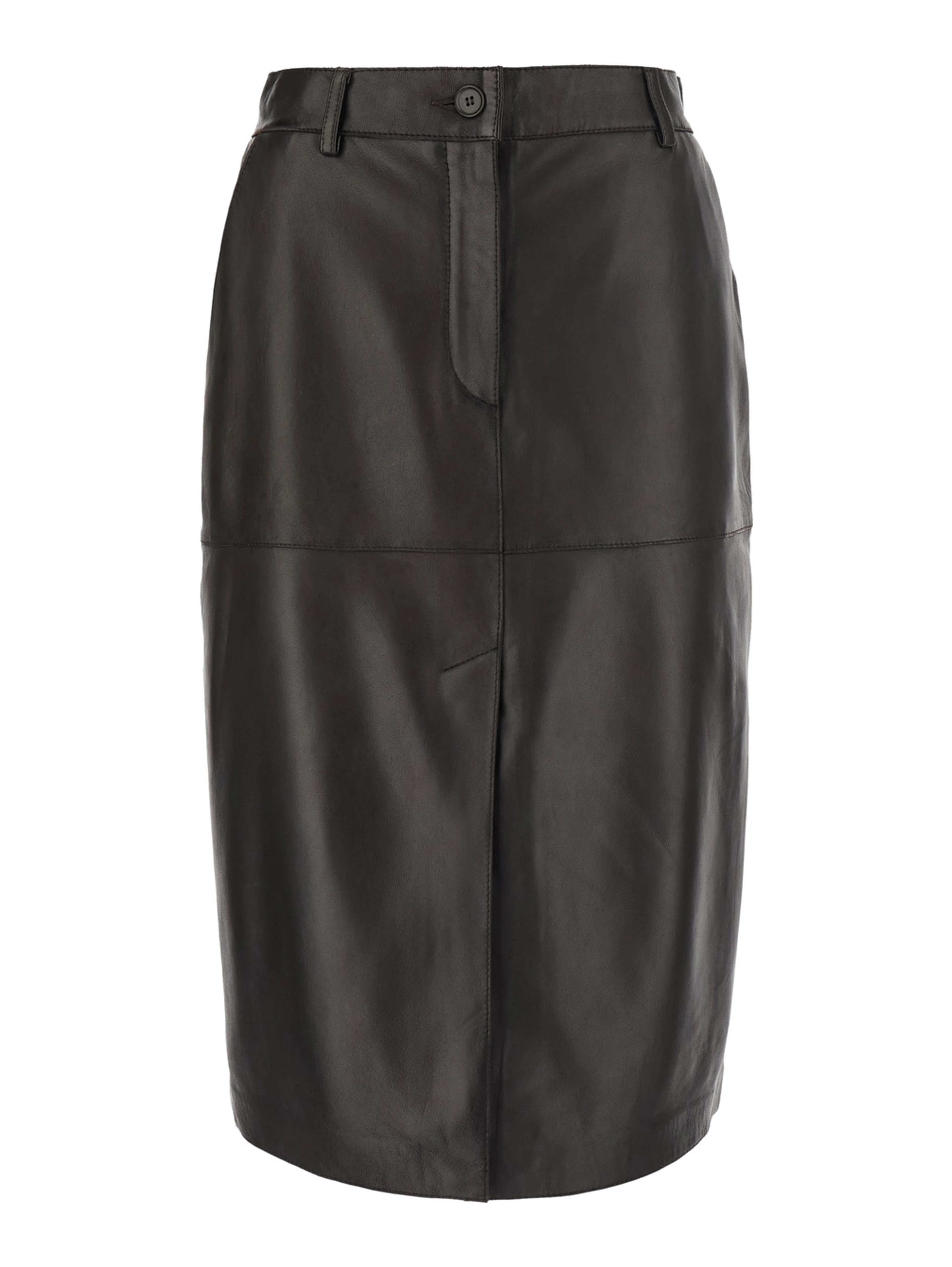 brown Skirt with front closure and slit in leather for women