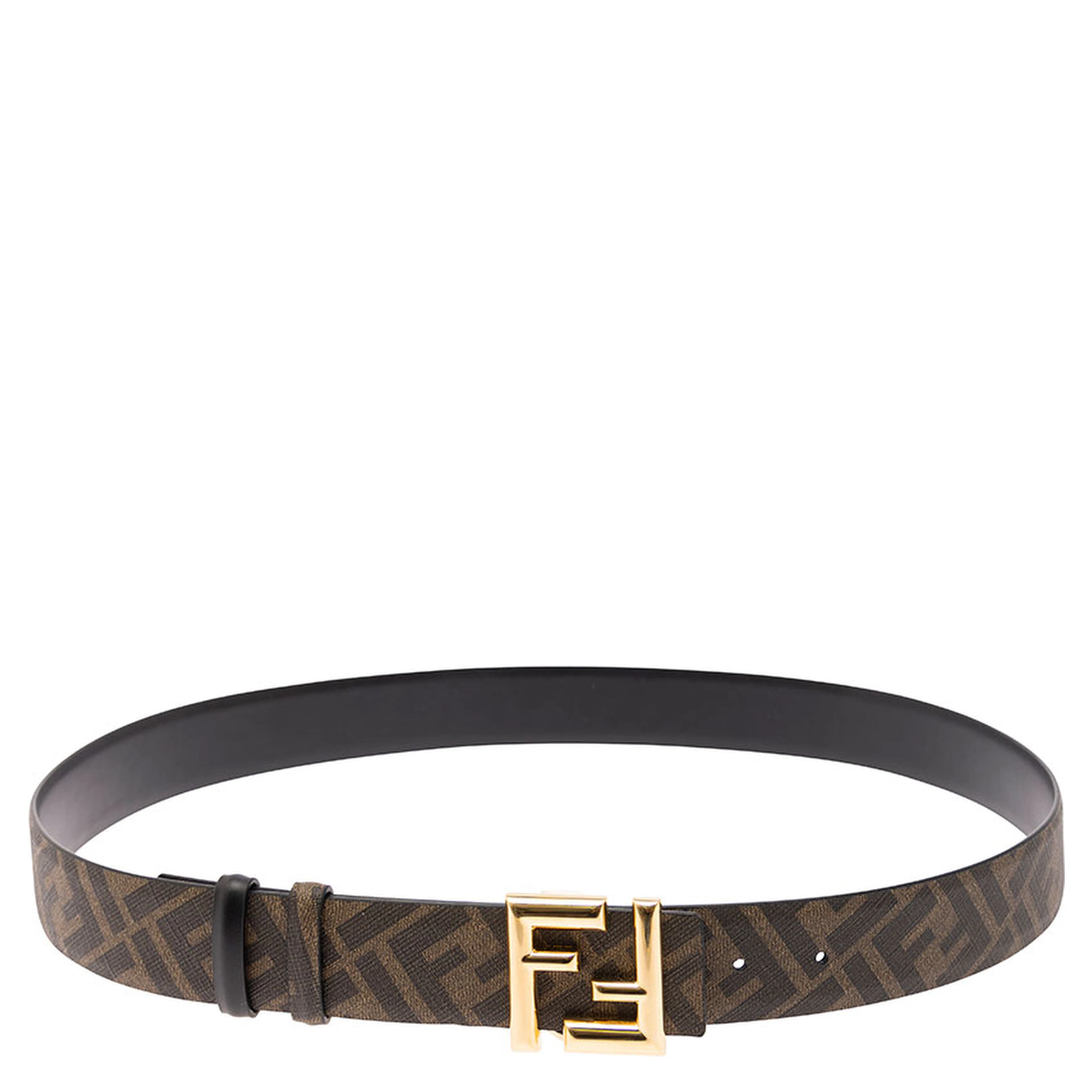 Reversible Belt with FF Buckle in Smooth Black Leather for Men