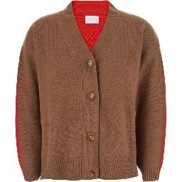 Bicolor cardigan with long sleeves in Tech Fabric beige for women