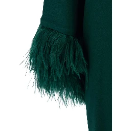 Violetta Green Dress with Long Sleeves and Feather Details in Satin for Women