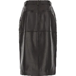 brown Skirt with front closure and slit in leather for women