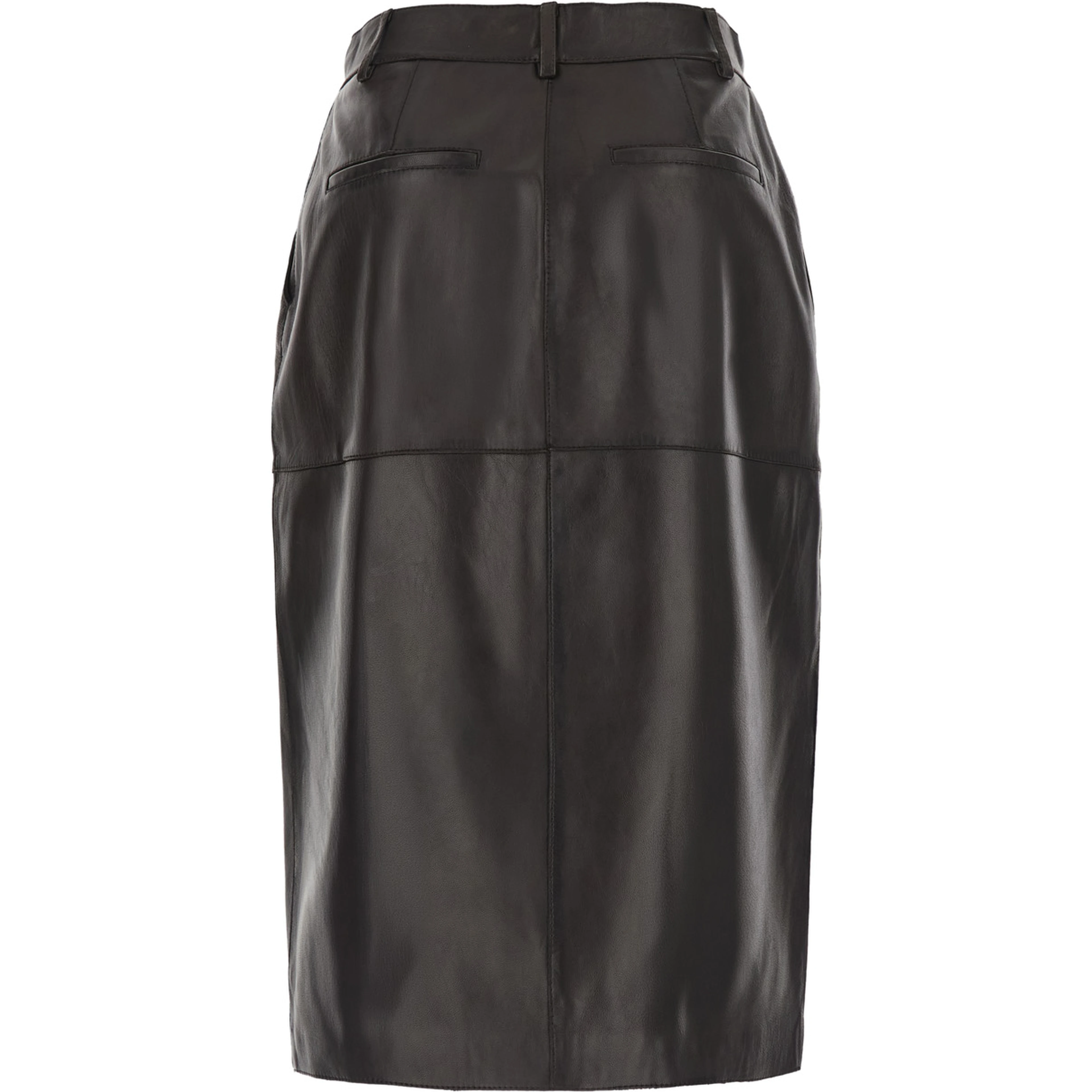 brown Skirt with front closure and slit in leather for women