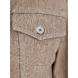Beige Jacket with classic collar and two flap pockets on the front in denim for women