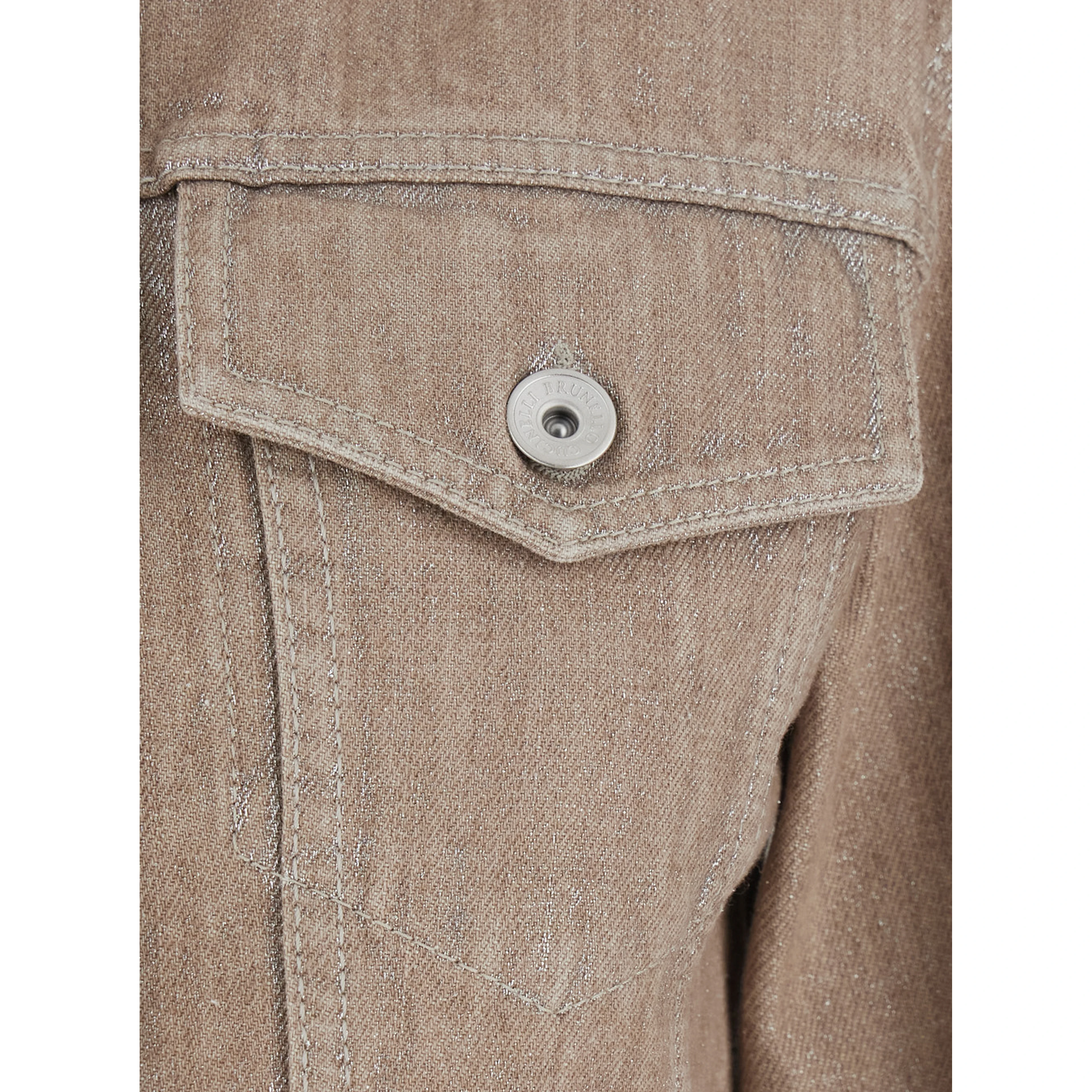 Beige Jacket with classic collar and two flap pockets on the front in denim for women