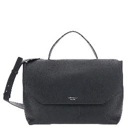 Handbag with handles and 100% black leather for women