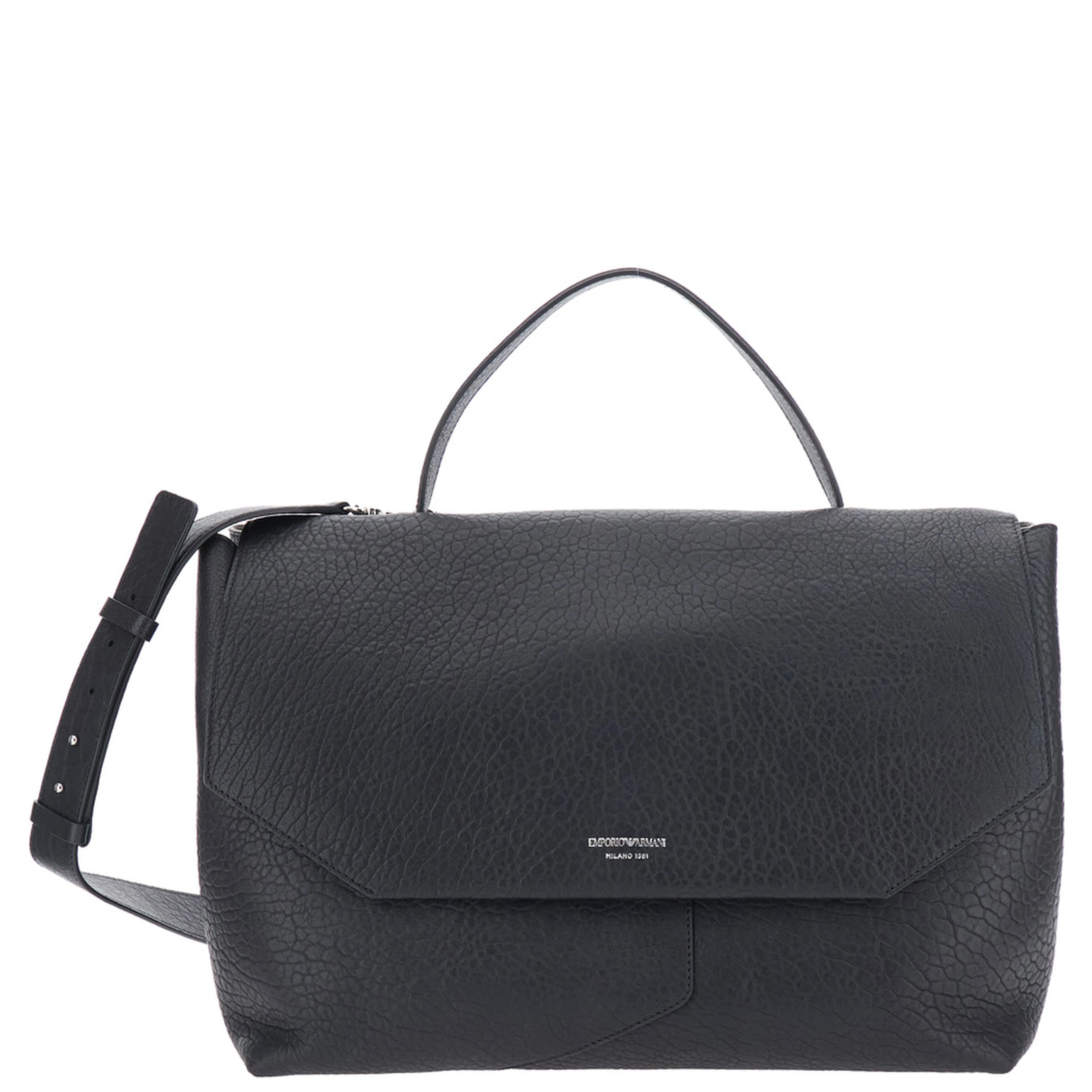 Handbag with handles and 100% black leather for women