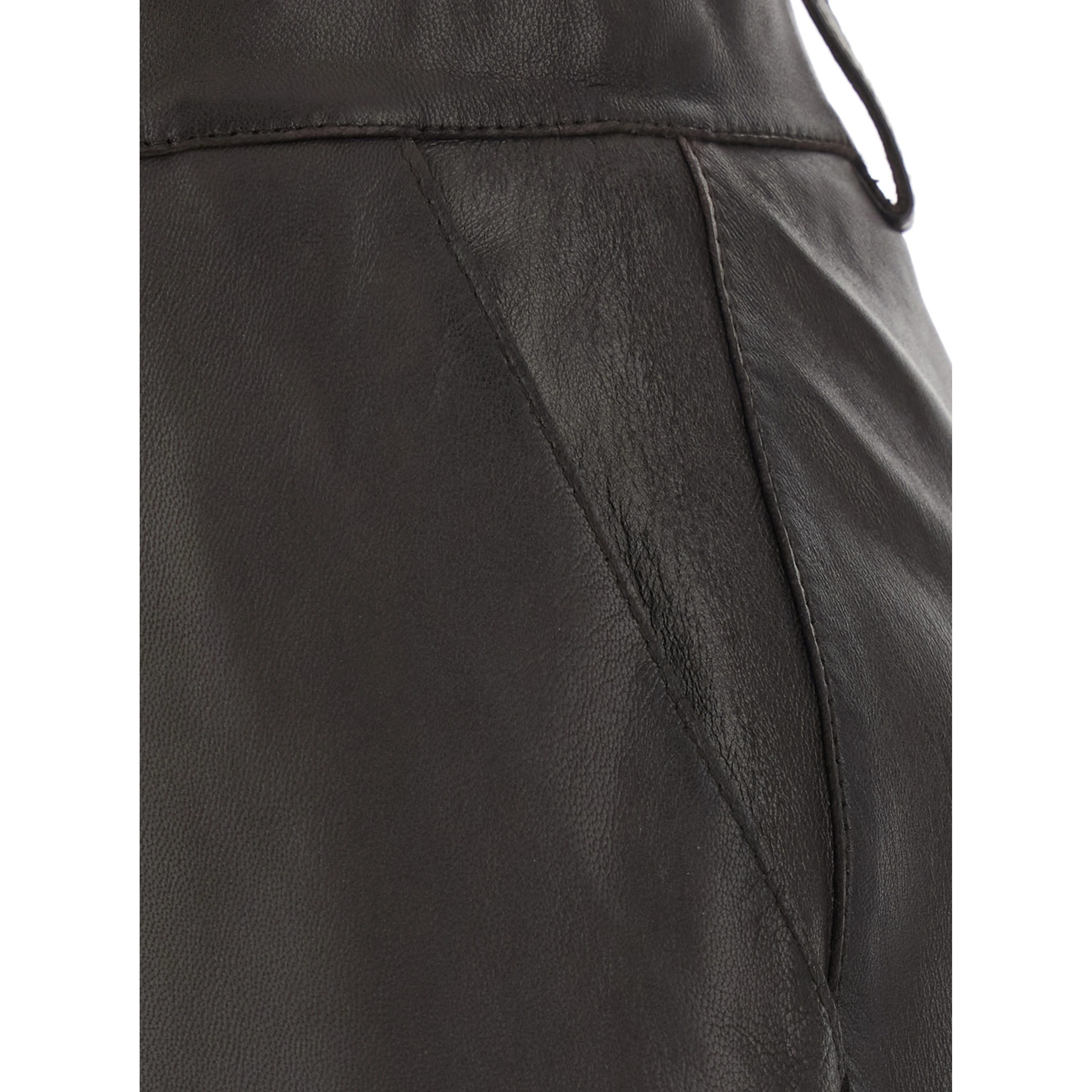 brown Skirt with front closure and slit in leather for women