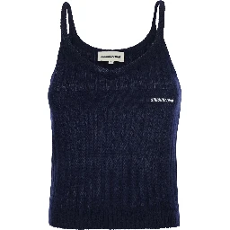 Blue Top with Brushed-effect and Logo Lettering in Mohair and Wool Blend Women