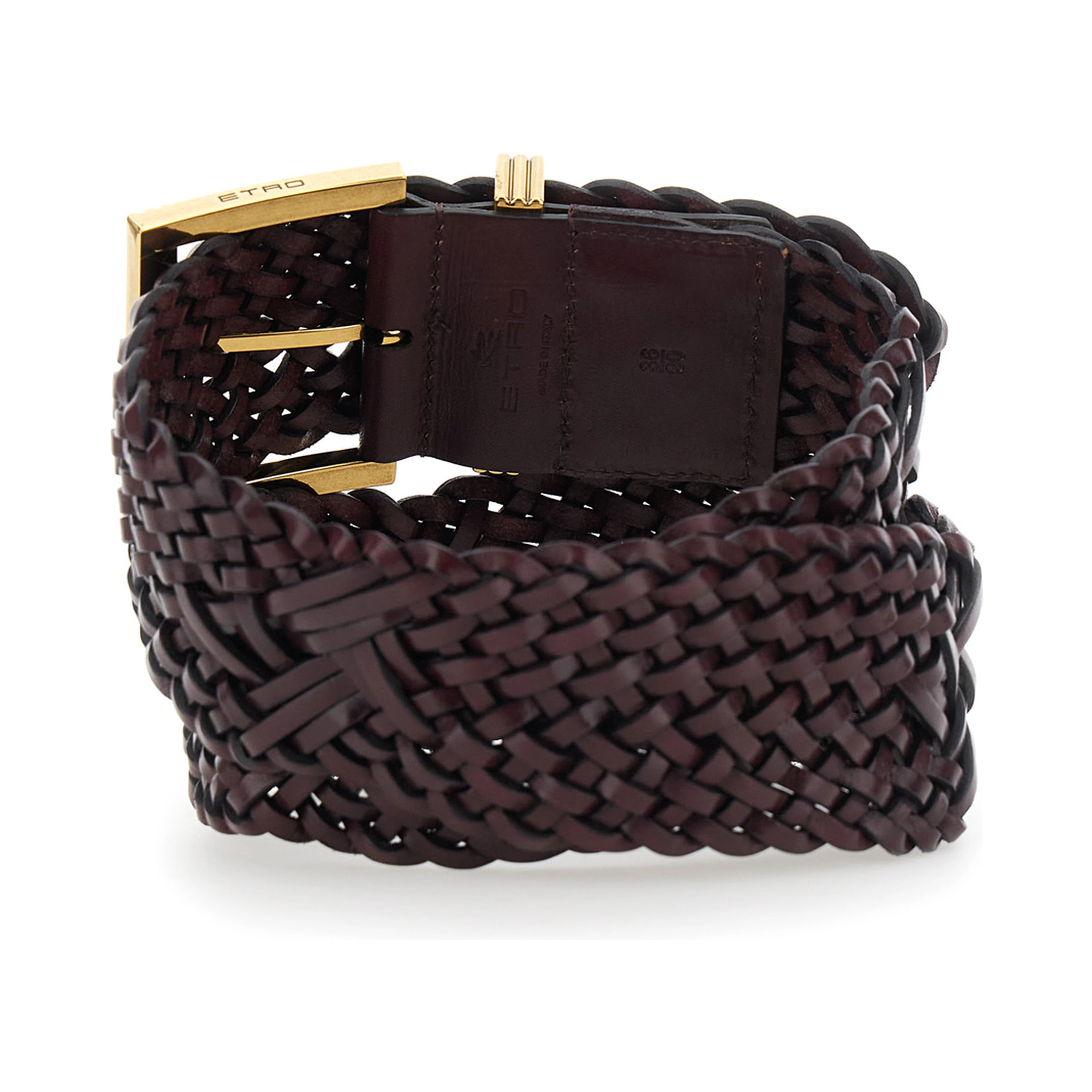 Brown belt with woven design and Pegaso logo in leather for women