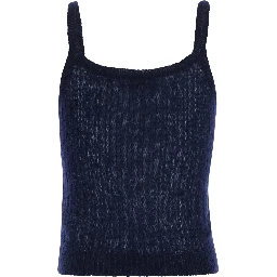 Blue Top with Brushed-effect and Logo Lettering in Mohair and Wool Blend Women
