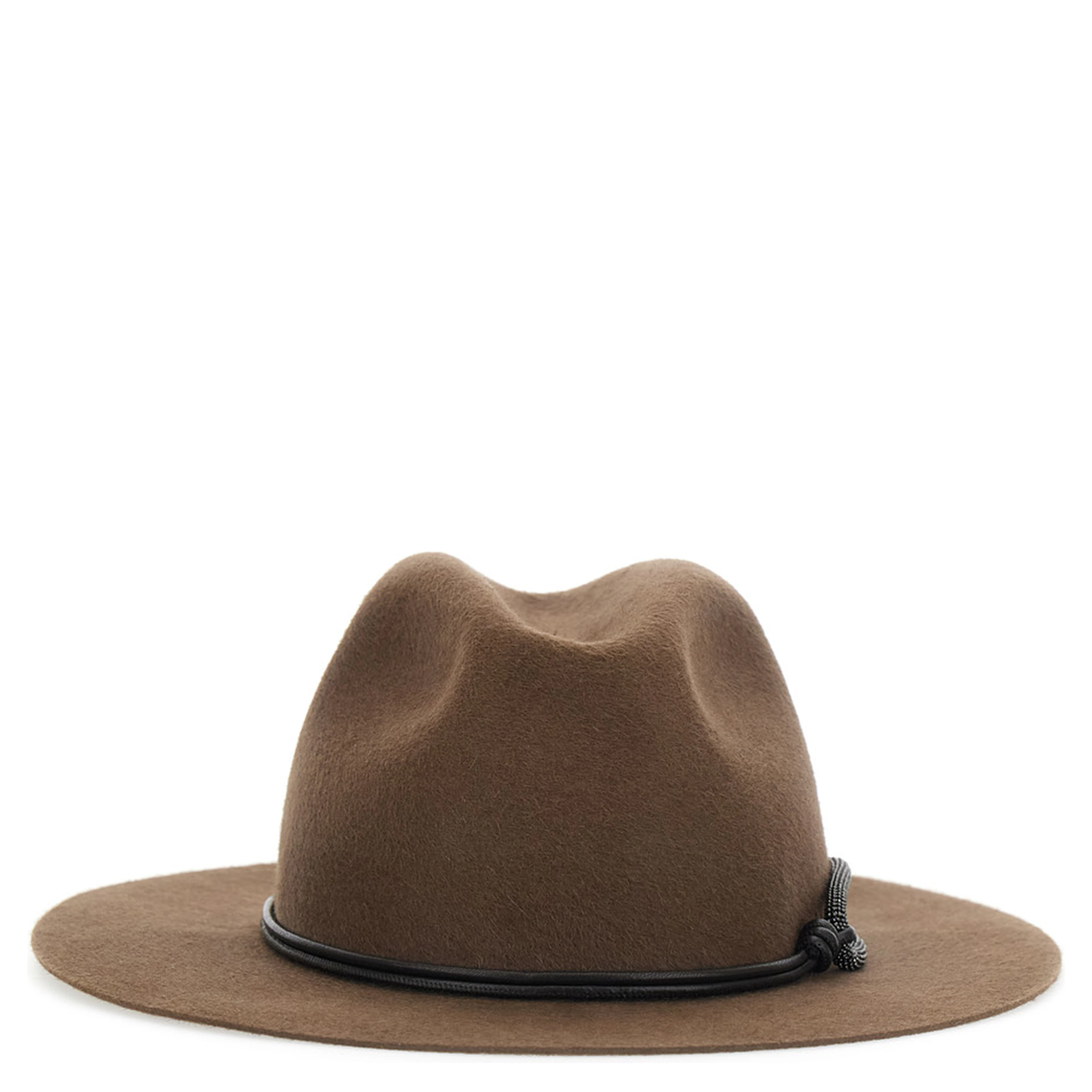 brown Hat with applied Monile band in felt for women