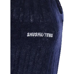 Blue Top with Brushed-effect and Logo Lettering in Mohair and Wool Blend Women