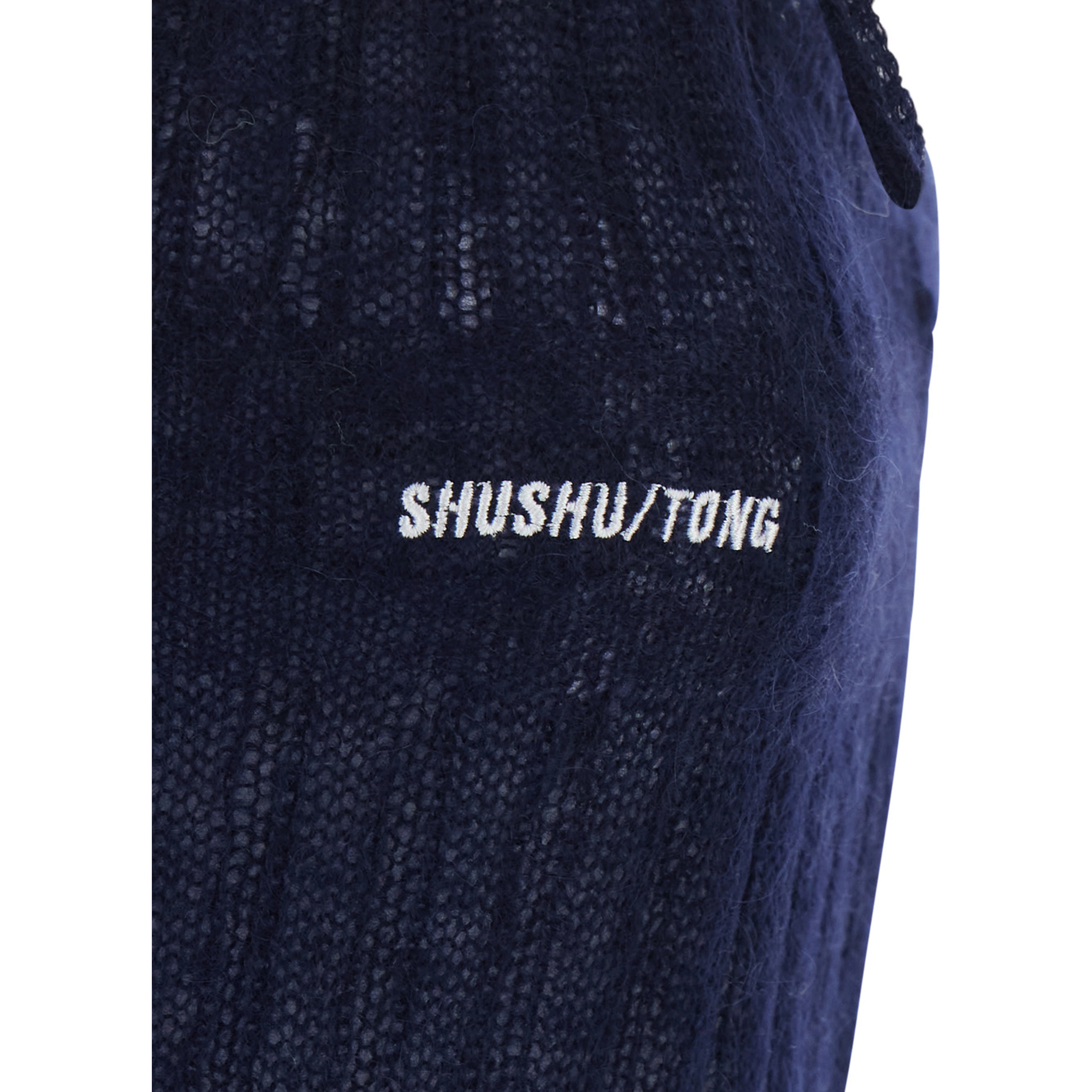 Blue Top with Brushed-effect and Logo Lettering in Mohair and Wool Blend Women