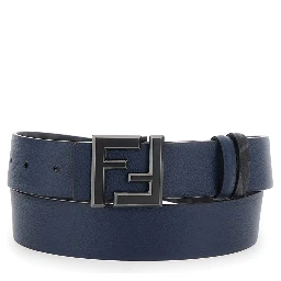 Blue Reversible Belt with Square FF Buckle in  Leather Man