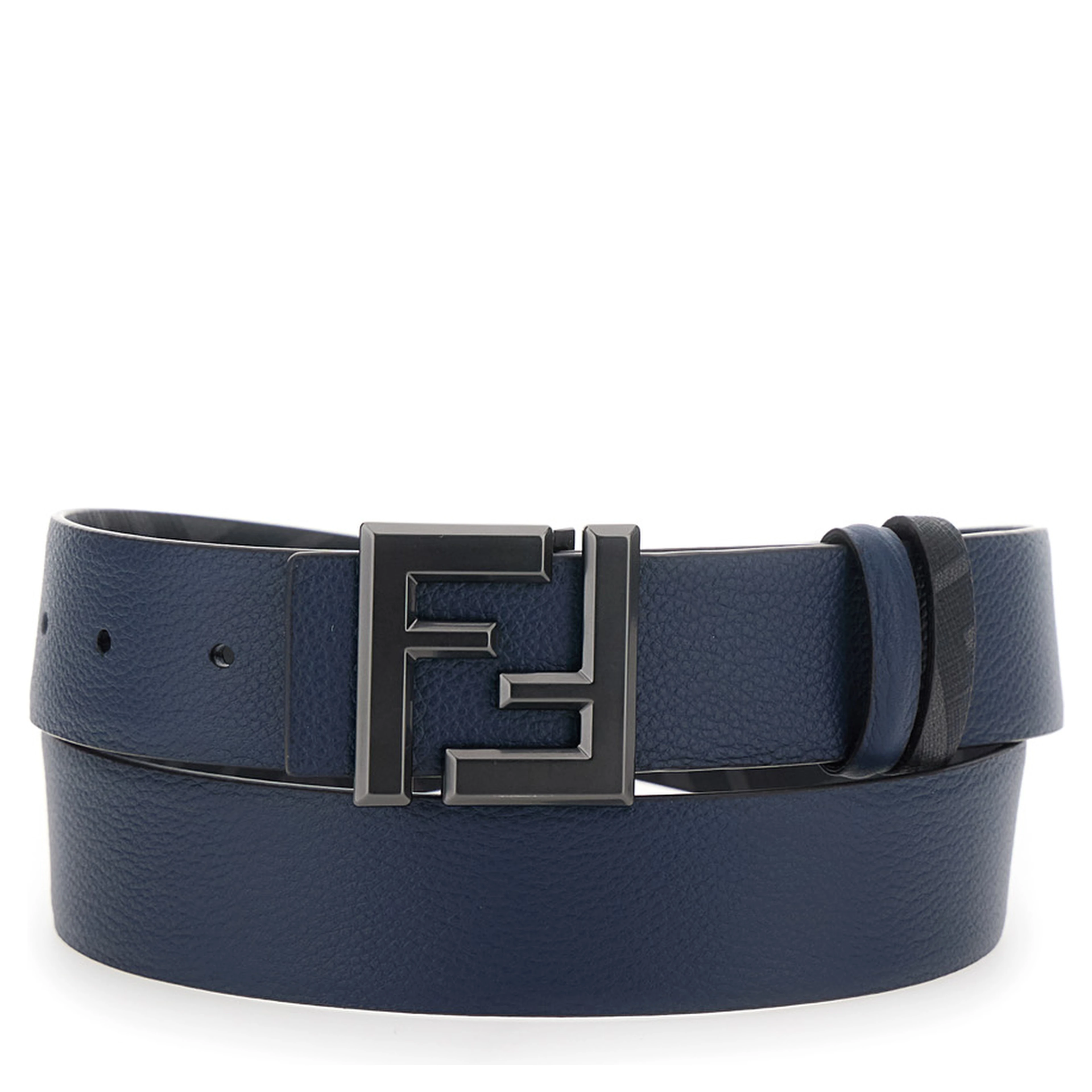 Blue Reversible Belt with Square FF Buckle in  Leather Man