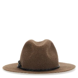 brown Hat with applied Monile band in felt for women