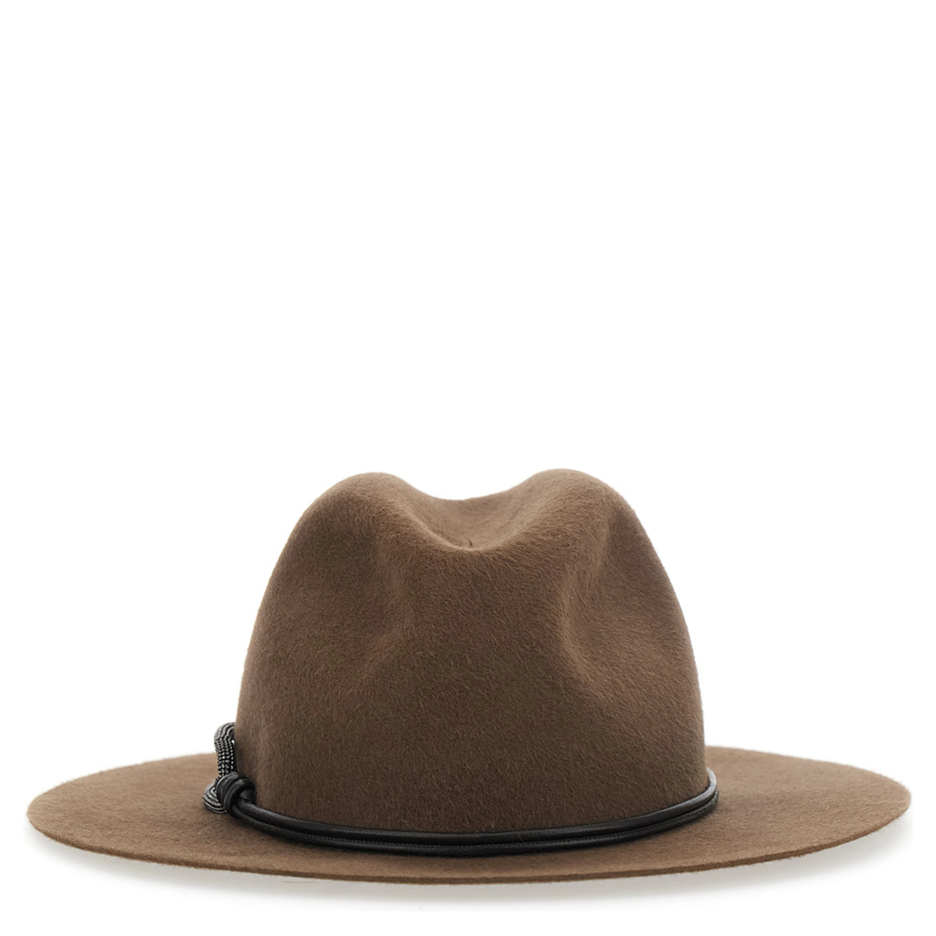 brown Hat with applied Monile band in felt for women