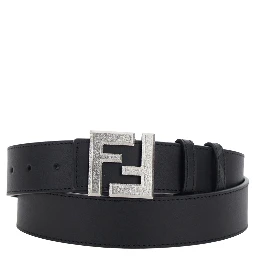 Black Reversible Belt with Square FF Buckle in Leather Man