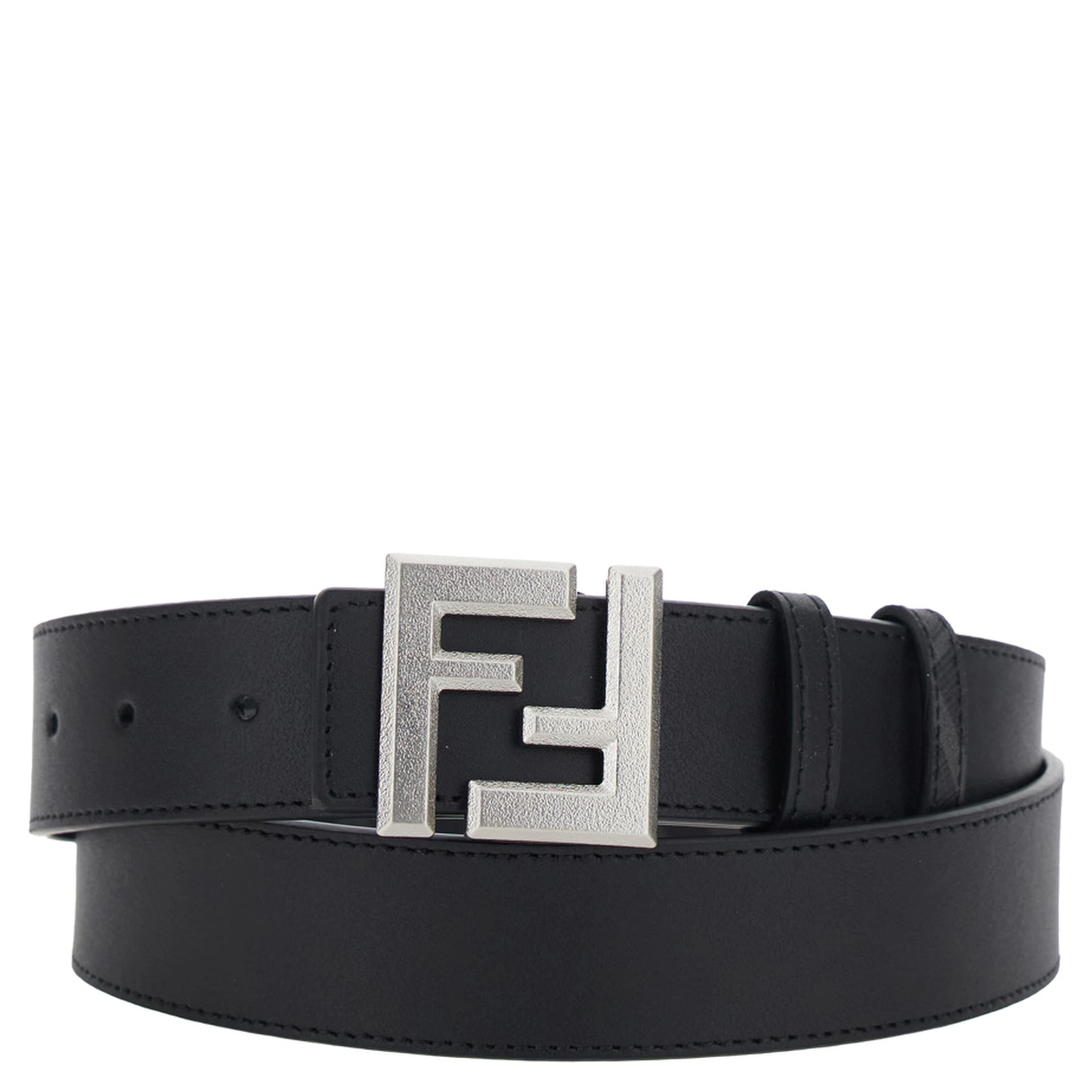 Black Reversible Belt with Square FF Buckle in Leather Man