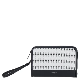 Black Clutch with Removable Wrist Strap and Intreccio on the Front In Leather for Men