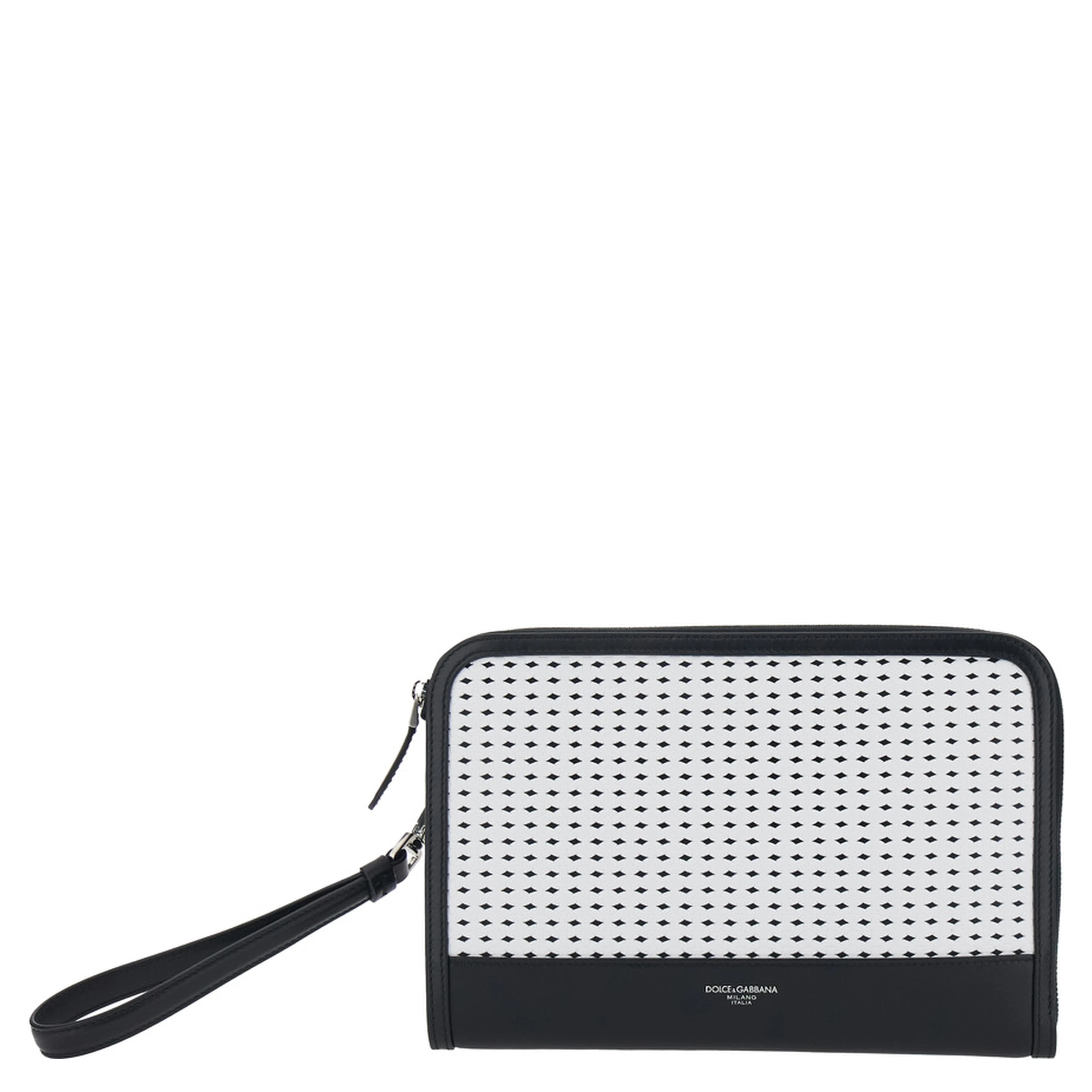 Black Clutch with Removable Wrist Strap and Intreccio on the Front In Leather for Men
