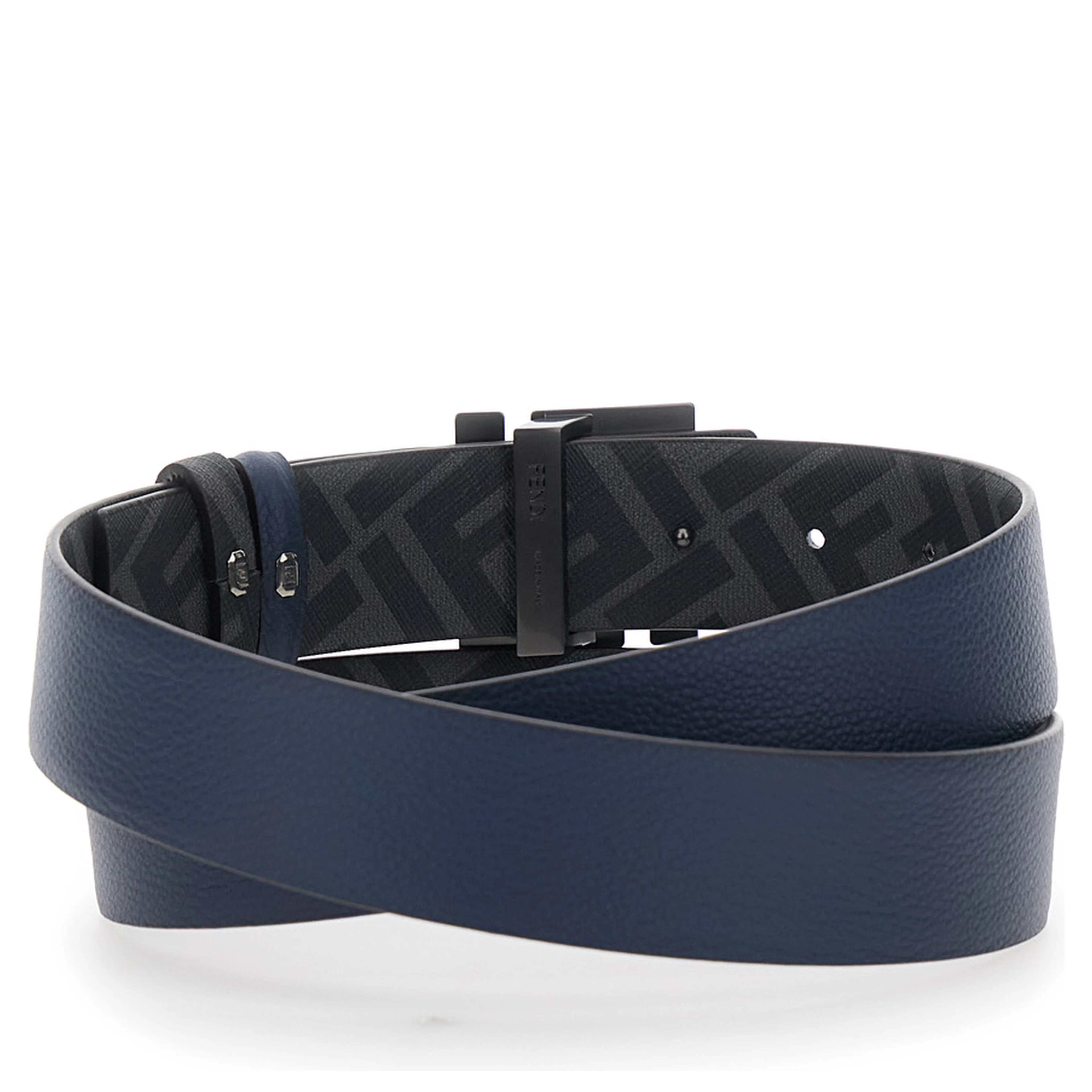 Blue Reversible Belt with Square FF Buckle in  Leather Man