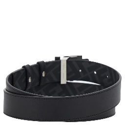 Black Reversible Belt with Square FF Buckle in Leather Man