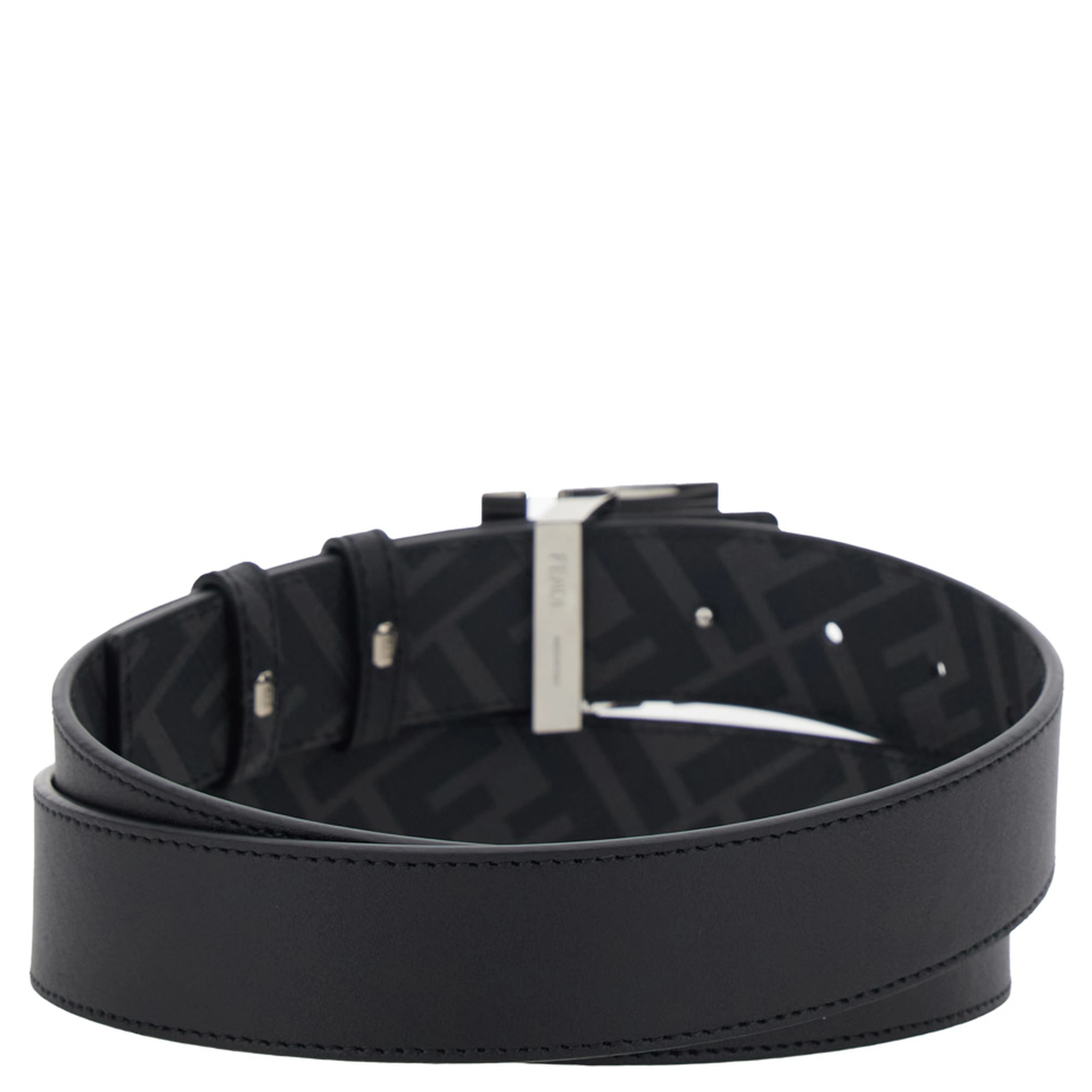 Black Reversible Belt with Square FF Buckle in Leather Man