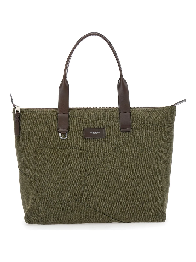 Adamo Green Shopper Bag with All-Over Print in Cotton Man