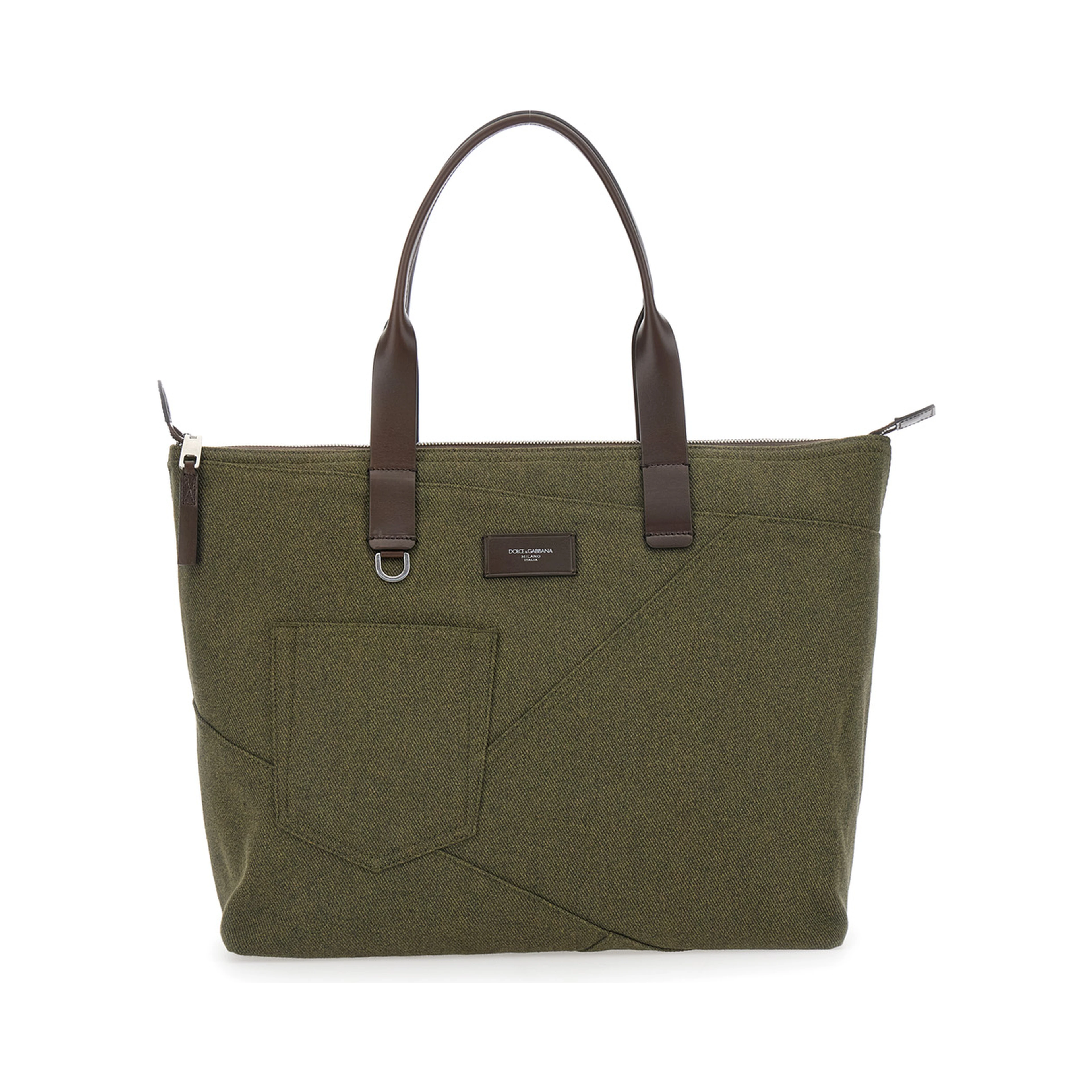 Adamo Green Shopper Bag with All-Over Print in Cotton Man