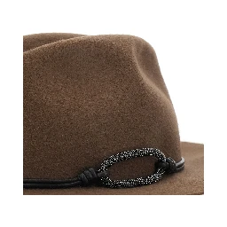 brown Hat with applied Monile band in felt for women