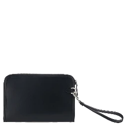 Black Clutch with Removable Wrist Strap and Intreccio on the Front In Leather for Men